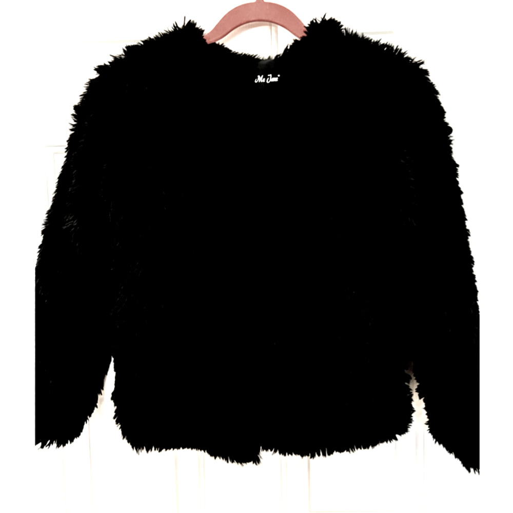 Me Jane Faux Fur Black Girl's Jacket Size L 22" Long x 17" Pit to Pit